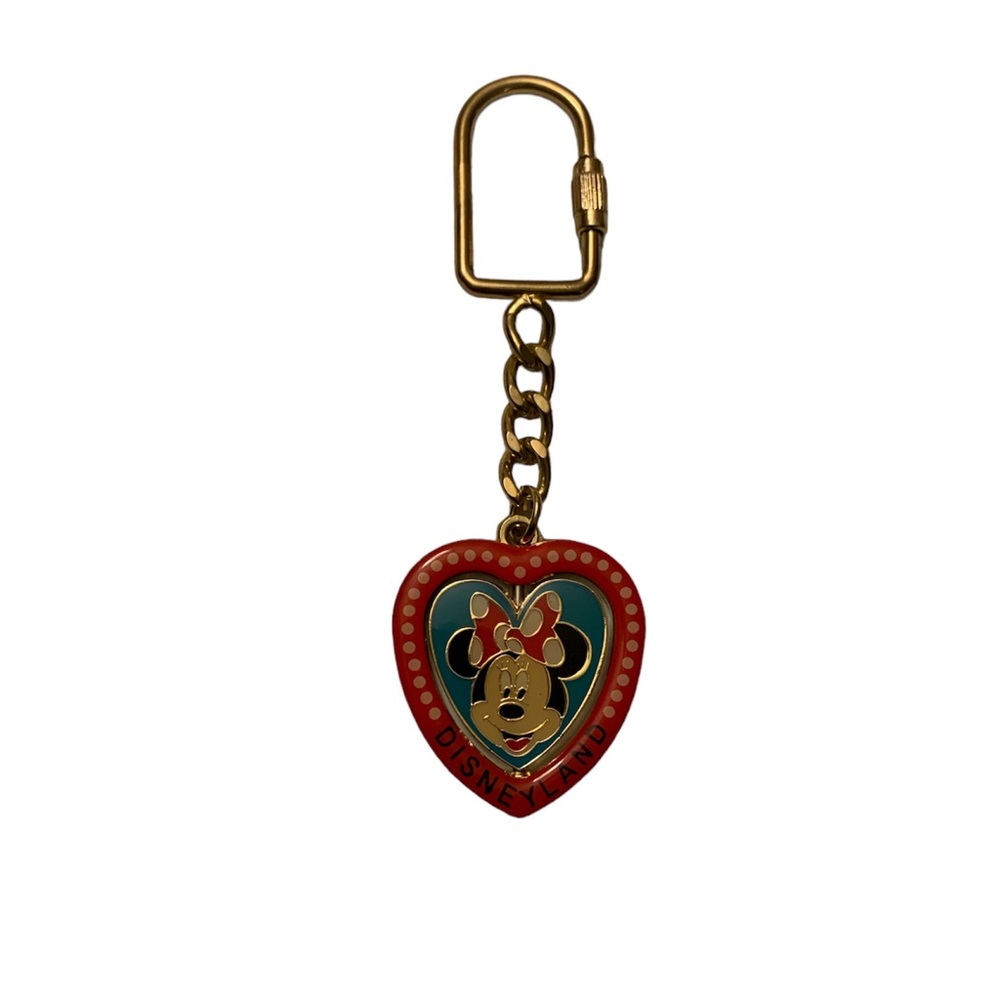 Vintage Disney Mickey Mouse Metal Heart Spinner Keychain Disneyland 1 1/2”